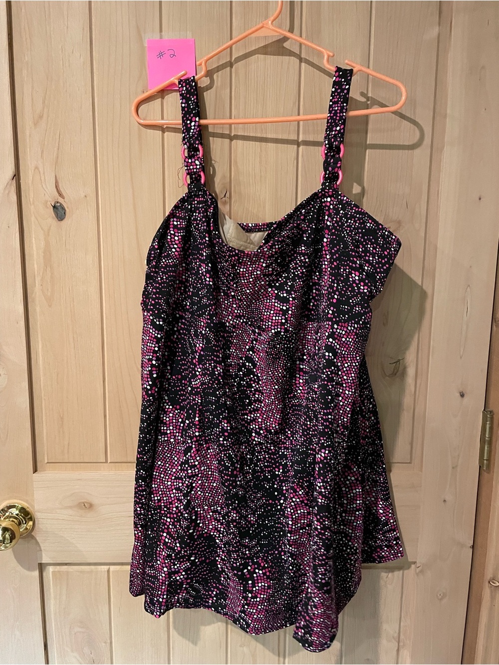 Always For Me Black and Pink Polka Dot Tankini Top
